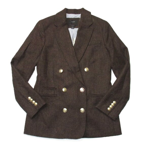 NWT J.Crew Bristol Blazer in Chocolate Umber Herringbone Wool Double-Breasted 12 - Picture 2 of 7